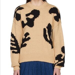 FRAME Tan Tropical Print Cotton Knit Sweater